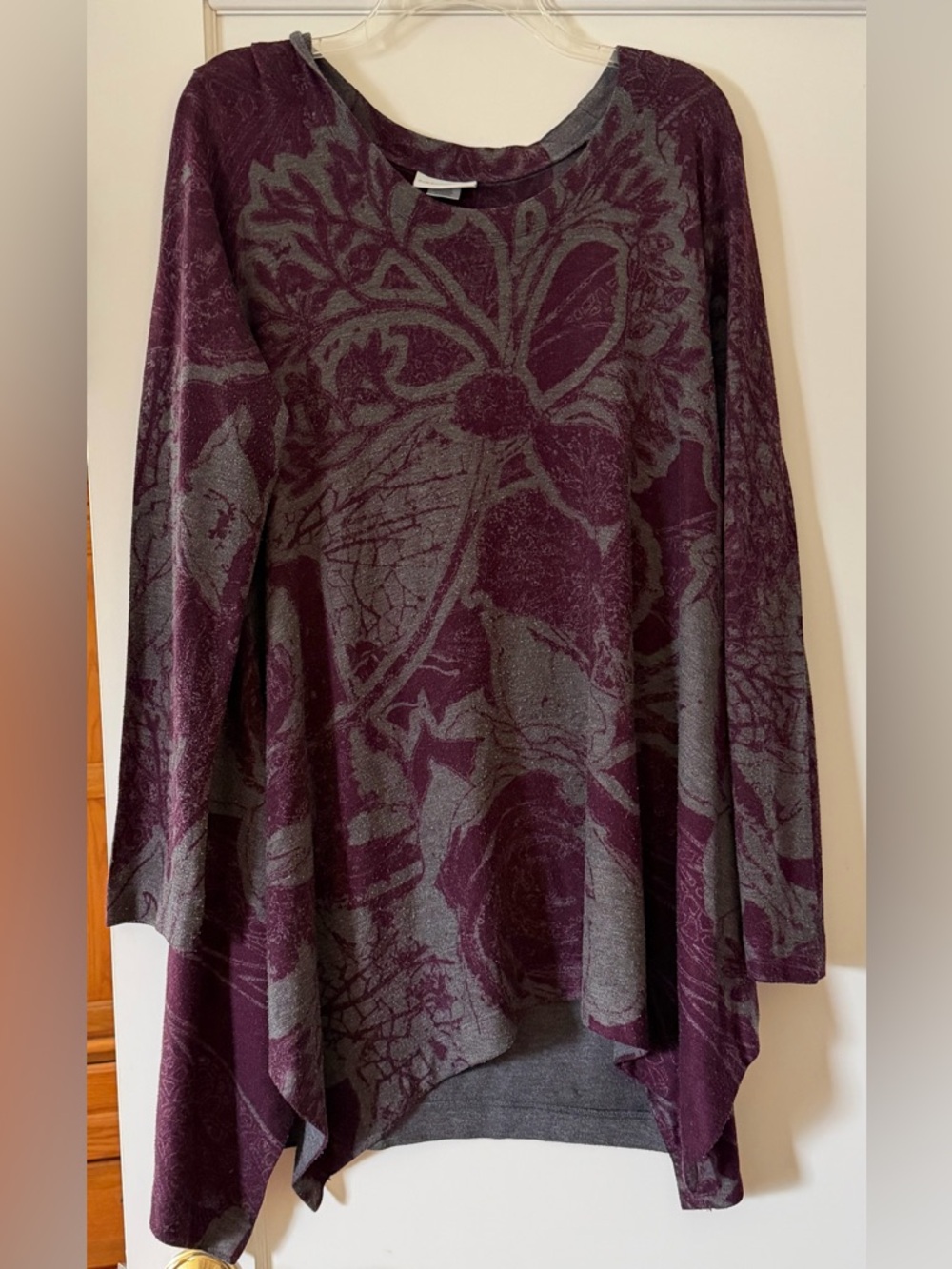 Soft Surroundings Plum and Gray Floral Knit Tunic